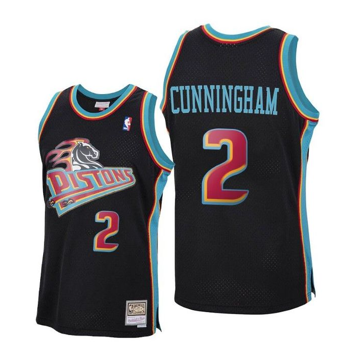 Men's Detroit Pistons #2 Cade Cunningham 1998-99 Black Mitchell & Ness Throwback Stitched Jersey Men's Detroit Pistons #2 Cade Cunningham 1998-99 Black Mitchell & Ness Throwback Stitched Jersey